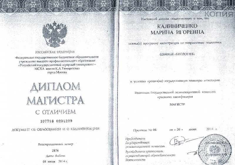 врач Кимстач Марина Игоревна, диплом магистра, фото